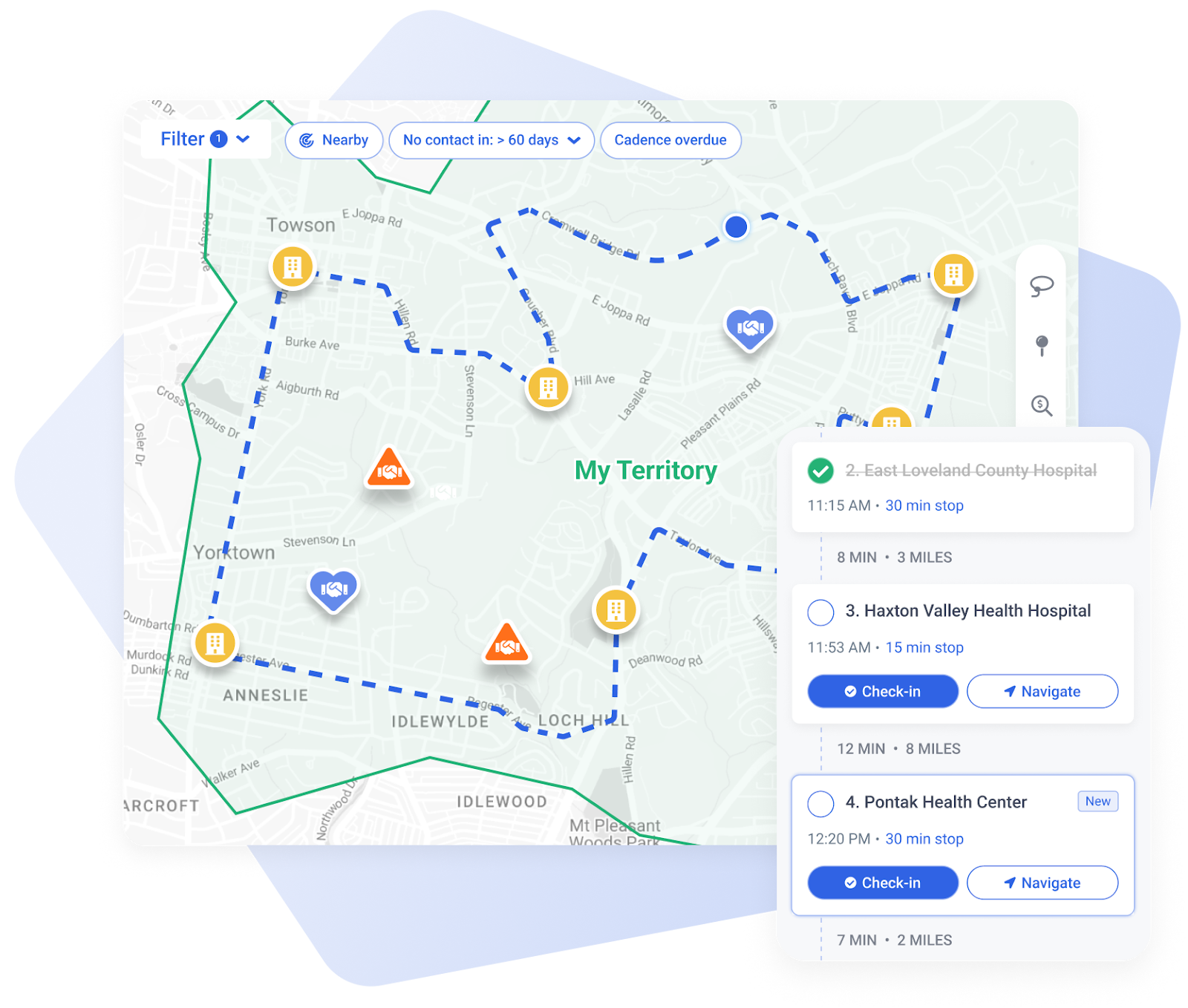 Map My Customers territory routing with check-in and navigation