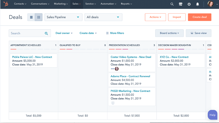 HubSpot sales CRM interface