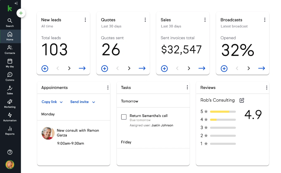 Keap sales CRM interface