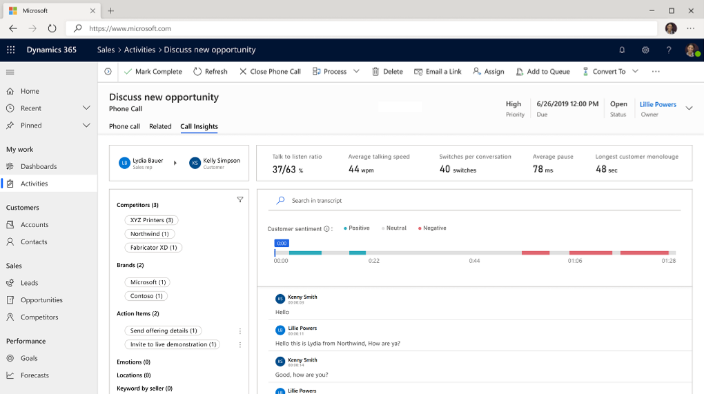 Microsoft Dynamics 365 sales CRM interface
