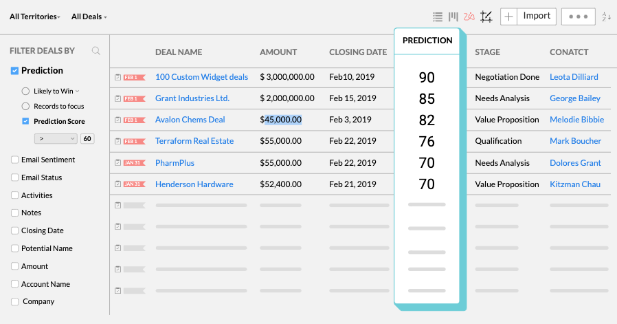 Zoho sales CRM interface