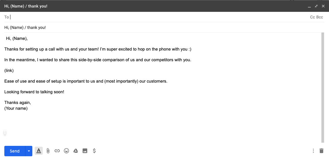 Competitive comparison email template