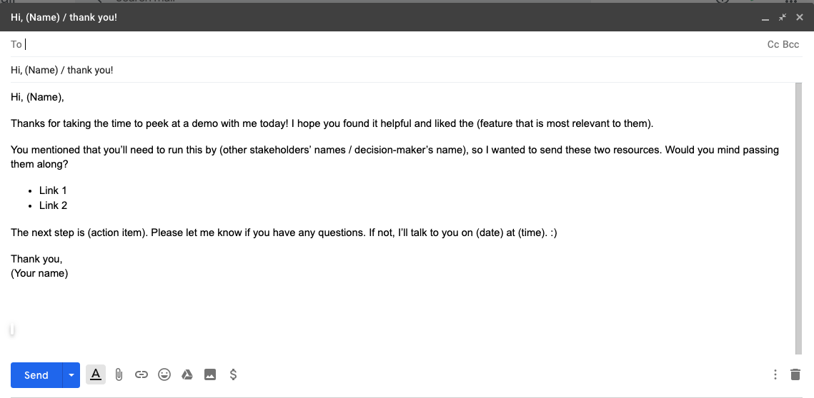 Demo recap follow-up email template