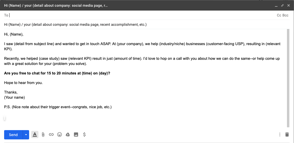 Trigger event email template