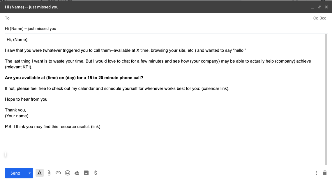 Voicemail follow-up email template