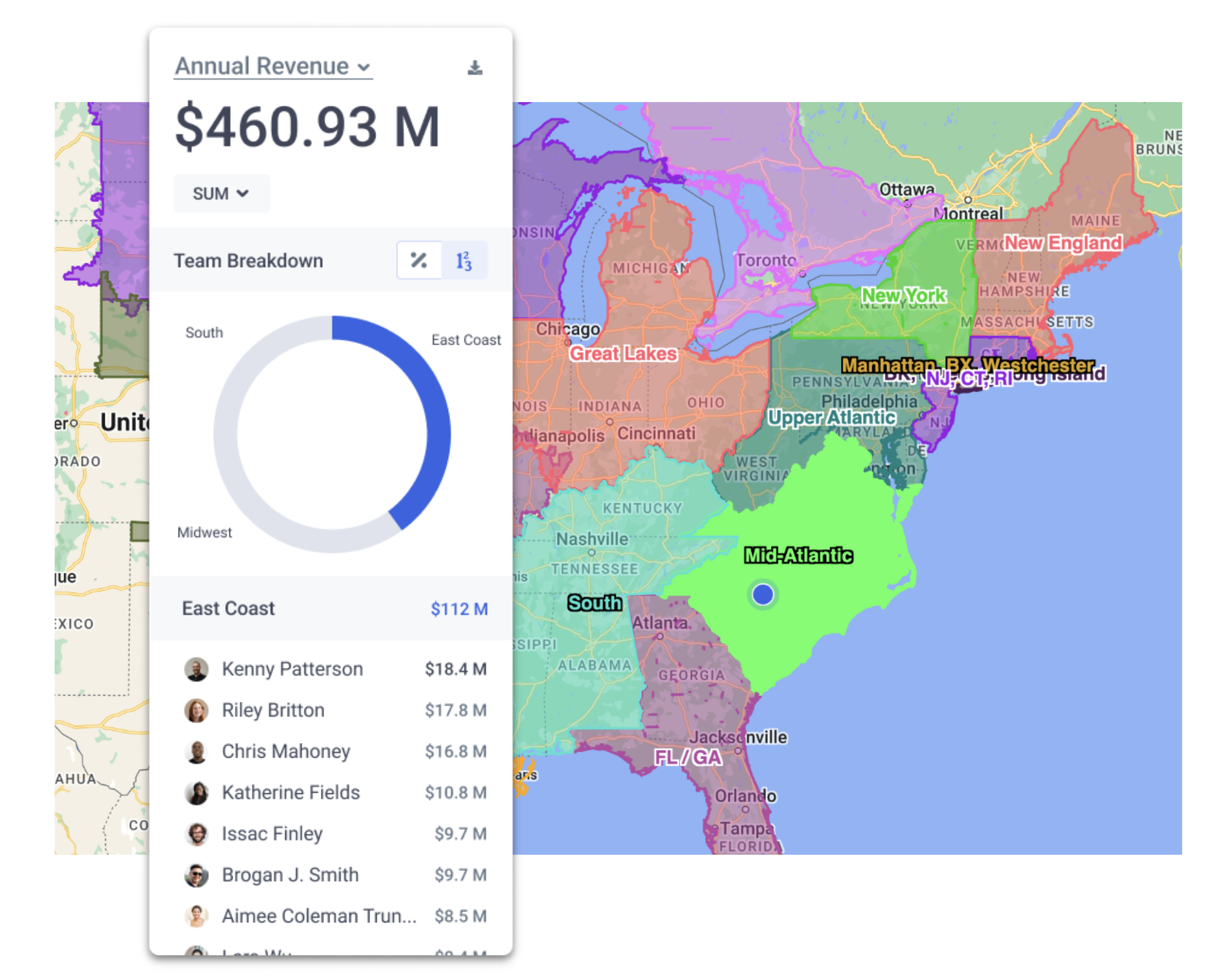 Map My Customers platform dashboard showing customer locations and routes