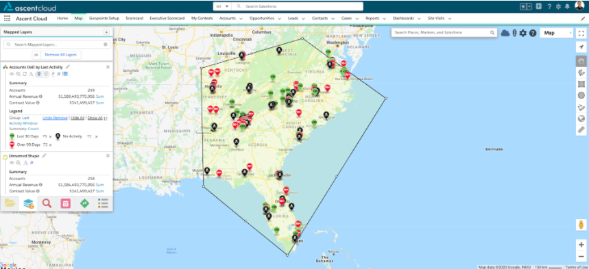 Geopointe sales data and territory mapping interface