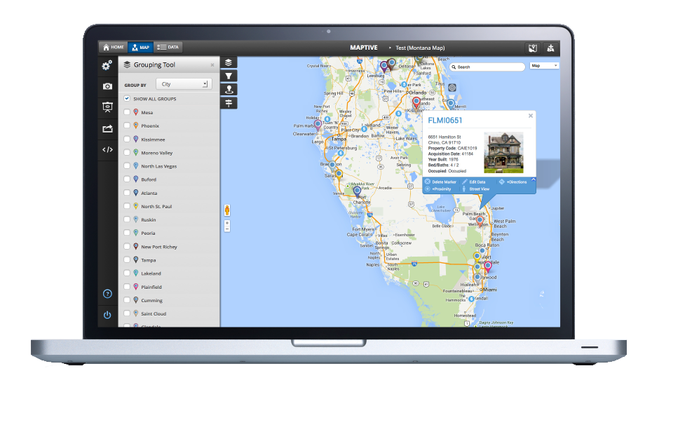Maptive territory management and route planning interface