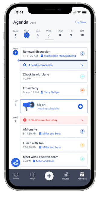 Map My Customers Smart Planner agenda view