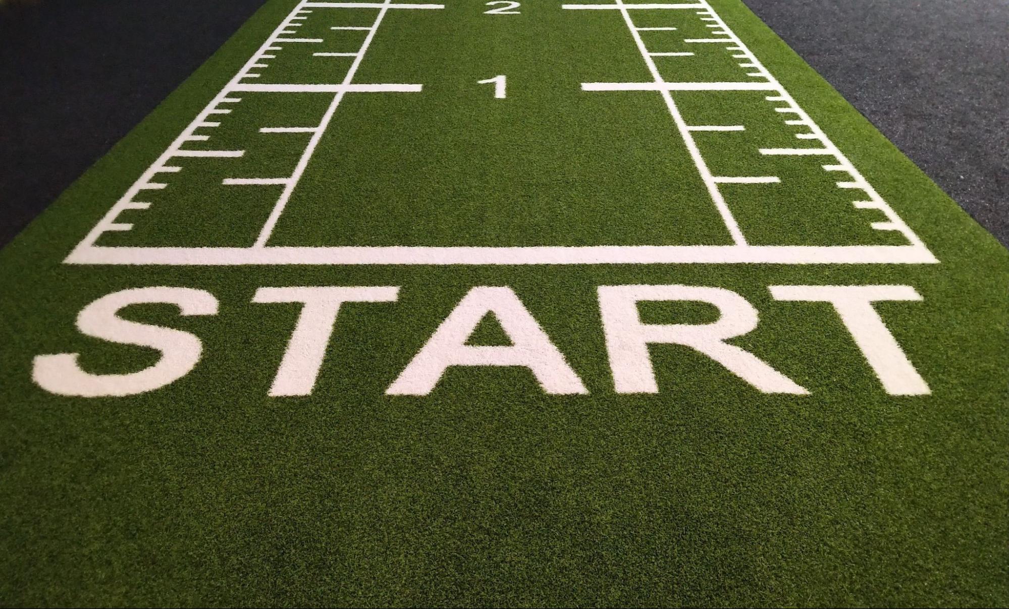 Football field with the word Start