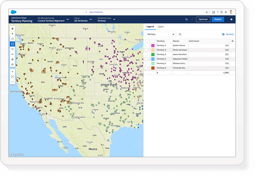 Salesforce Maps territory management interface