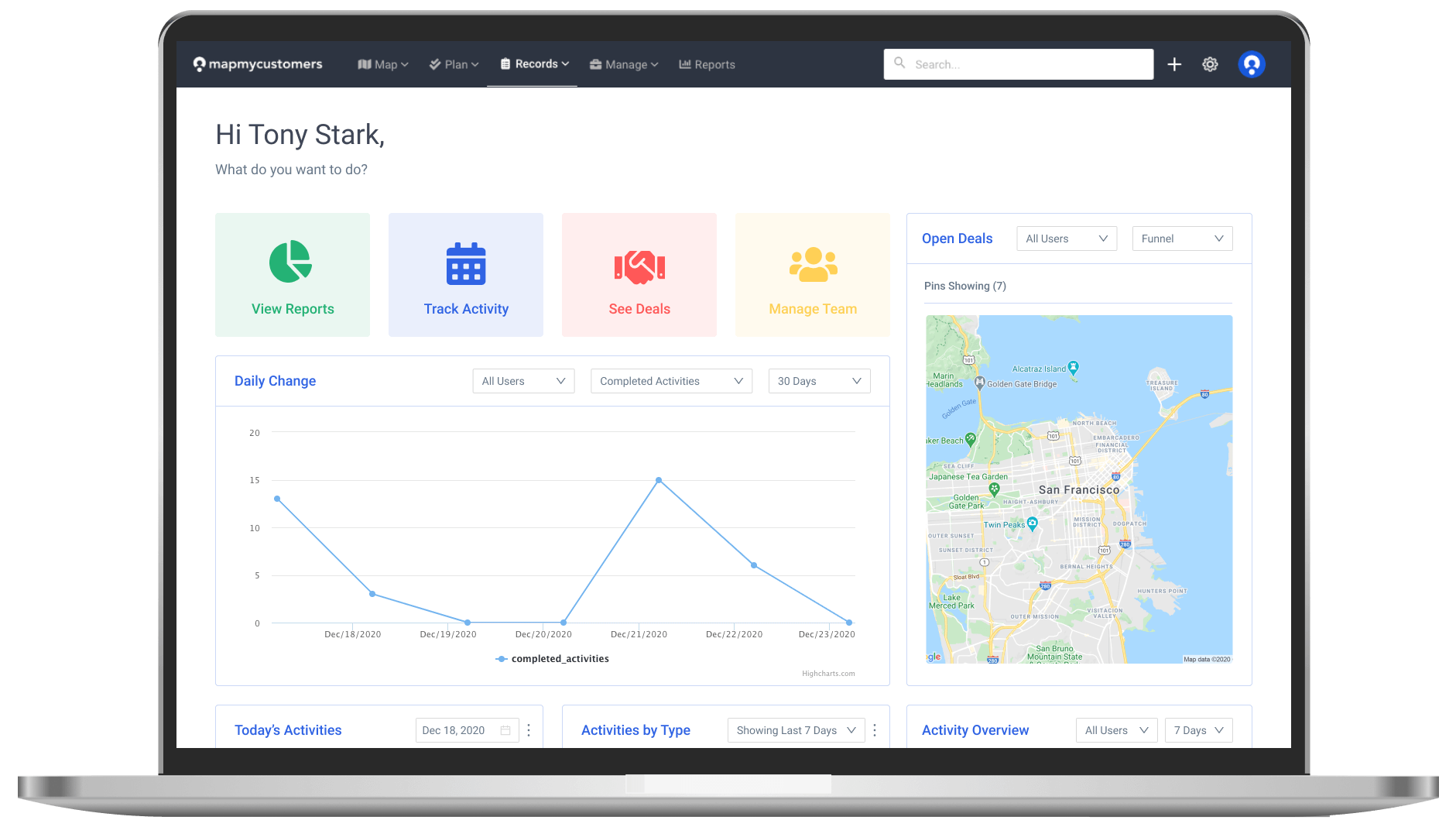 Map My Customers dashboard showing sales data visualization