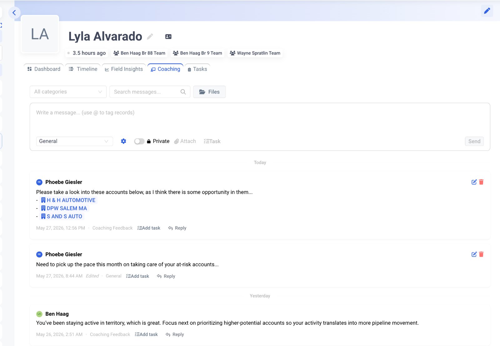 Coaching feed with tasks