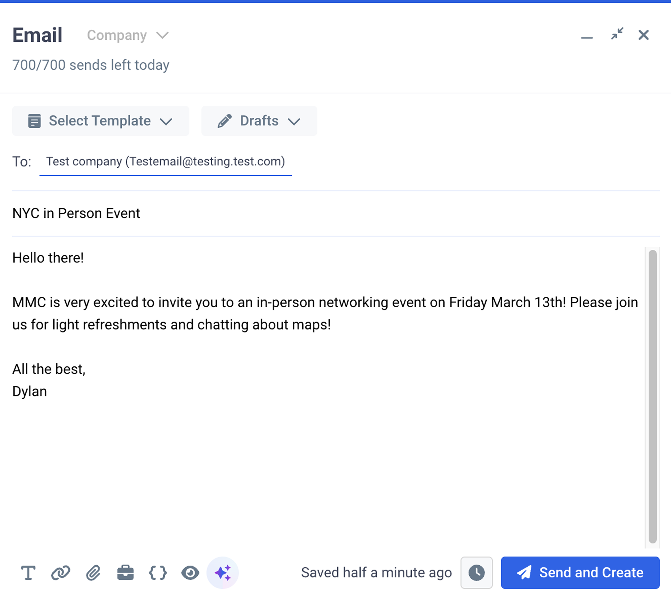 Composed bulk email ready to send with personalization