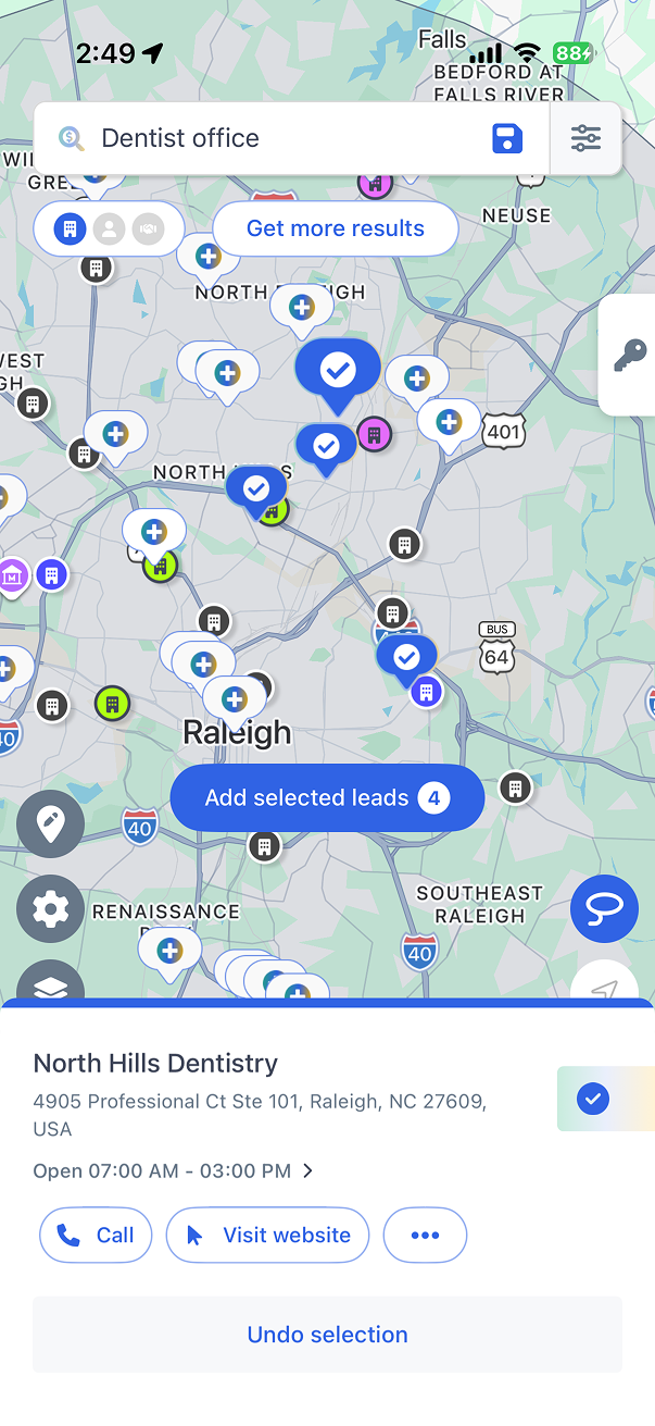 Lead Finder search interface with industry and proximity filters