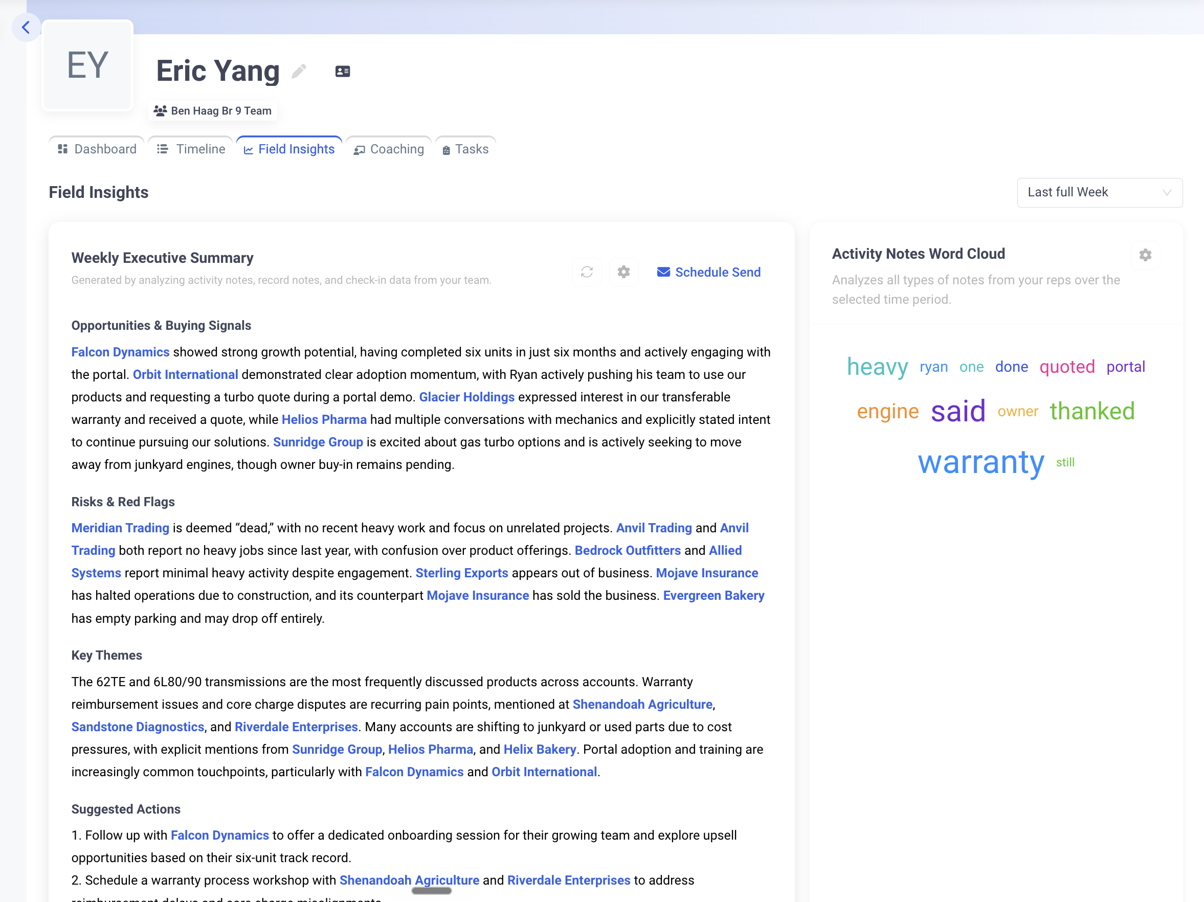 AI-generated field insights and executive summary report