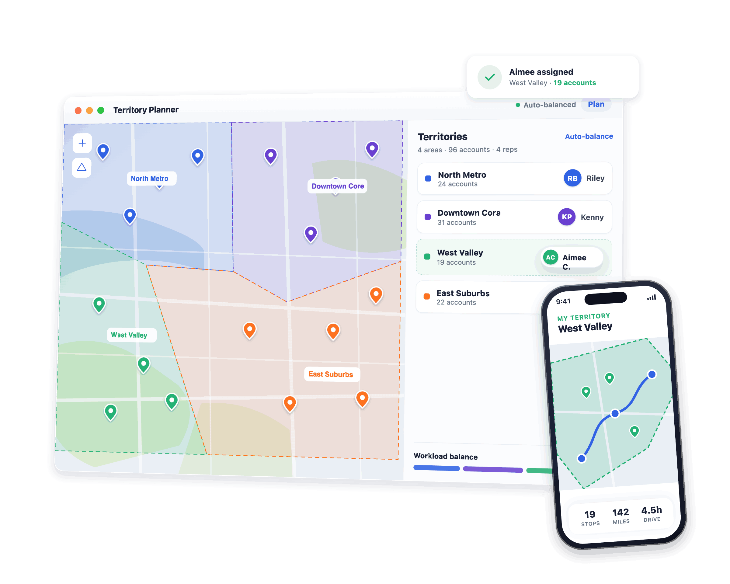 Map My Customers Territory Planner with workload balancing