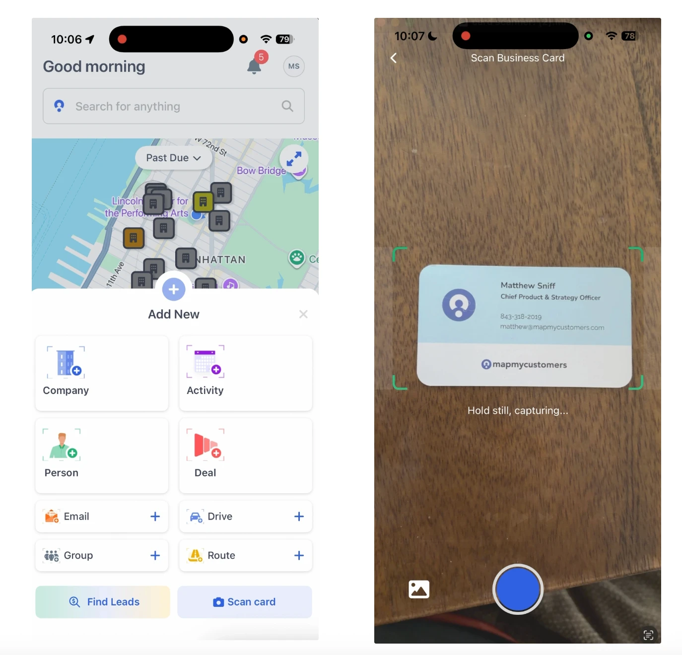 Mobile app with business card scanner