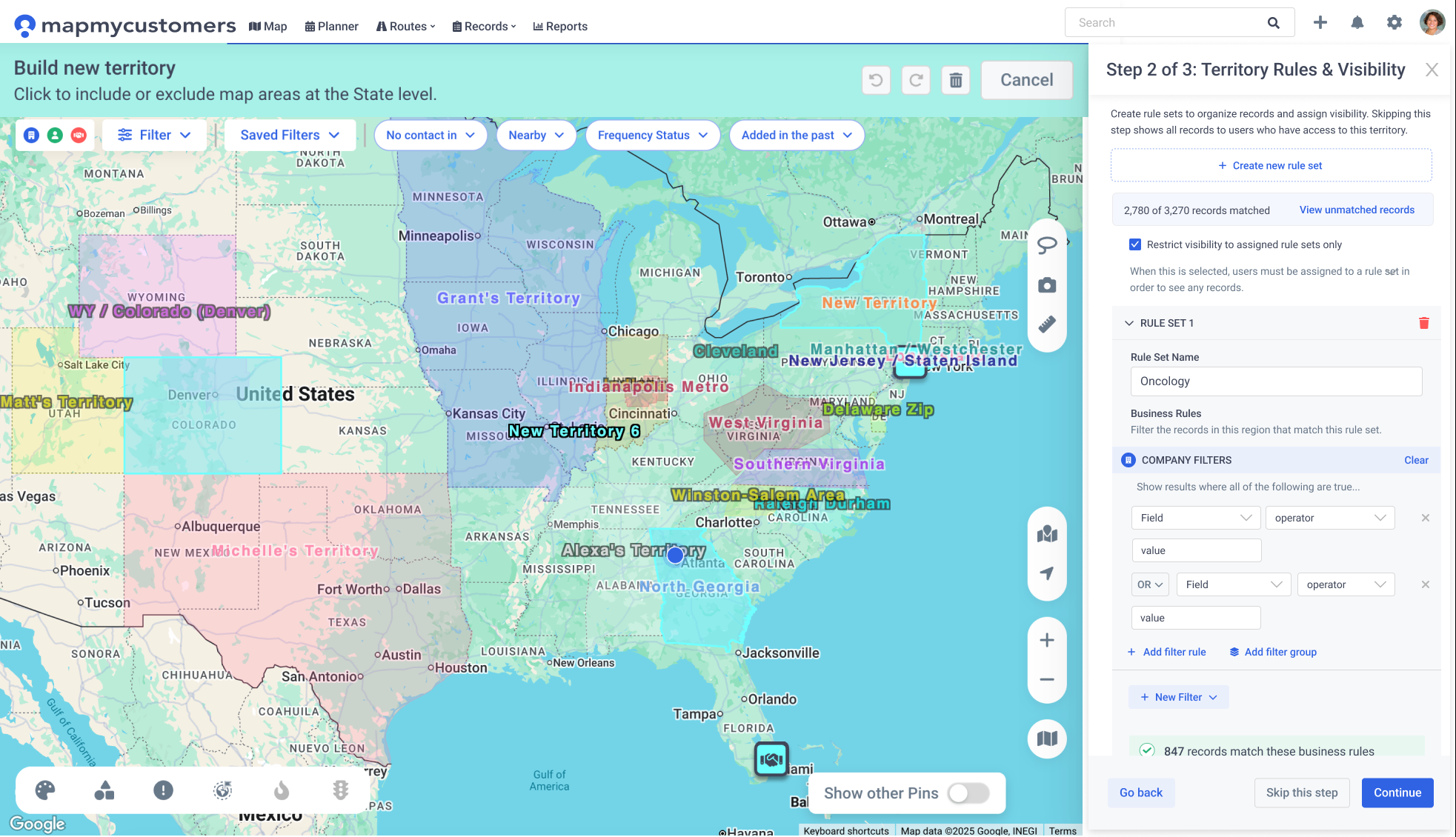 Territory Business Rules: rule sets and record filtering